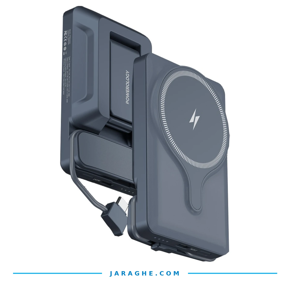 power-bank-powerology-5000mah-magsafe-air-vent-car-mount-jaraghe-02-front-and-back-with-clip پاور بانک 5000 وایرلس پاورولوژی PPBCHA32 با قابلیت اتصال به دریچه کولر ماشین - تصویر 1